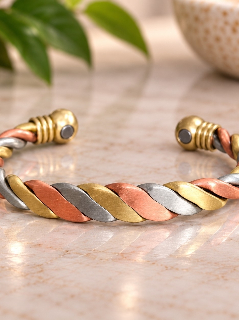 Genuine JalaStudios Tri Tone Copper Magnetic Cuff Bracelet Braided 2 Magnets